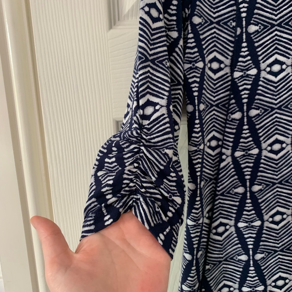 Nina Leonard Size M Top Womens 3/4 Sleeves A Symmetrical Blue Casual - Picture 5 of 6